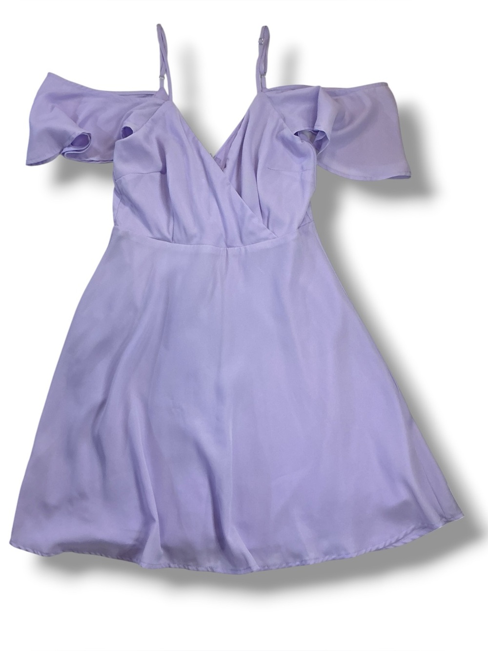 Elegant Lavender Ruffle Off Shoulder Spaghetti Strap Mini Dress Sz small